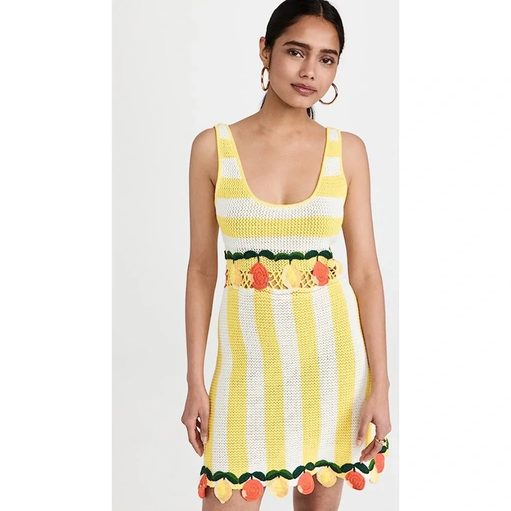 Staud $345 Knit Embroidered Citrus Wallflower White Stripe NWT Small - Picture 6 of 6